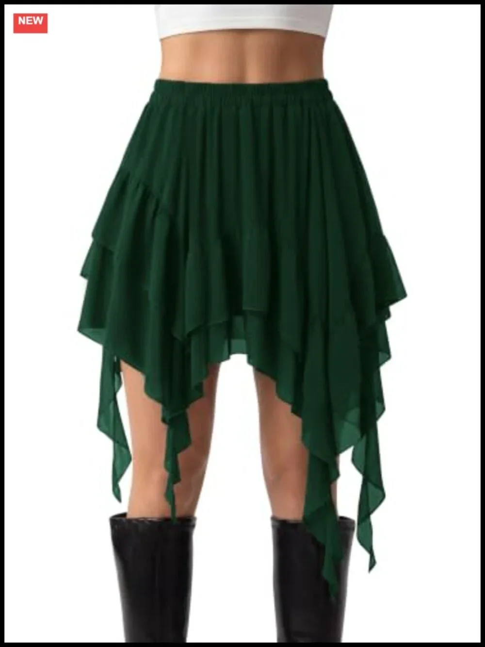 Renaissance Boho Tiered Skort with Built-in Shorts, Elastic Waist, Asymmetrical